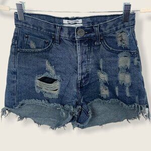 One Teaspoon High Waist‎ Bonita Jean Shorts Raw Size 25 Dark Blue Bohemian Boho